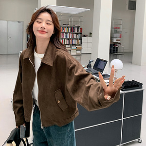 Manteaux <span class=keywords><strong>Harrington</strong></span> en Faux Daim Maillard Tendance 2026 – Vestes Courtes Confortables pour <span class=keywords><strong>Femme</strong></span> avec Fermeture Éclair, Poches à Rabat et Col Rabattu – Collection Automne Hiver - Product Image 2