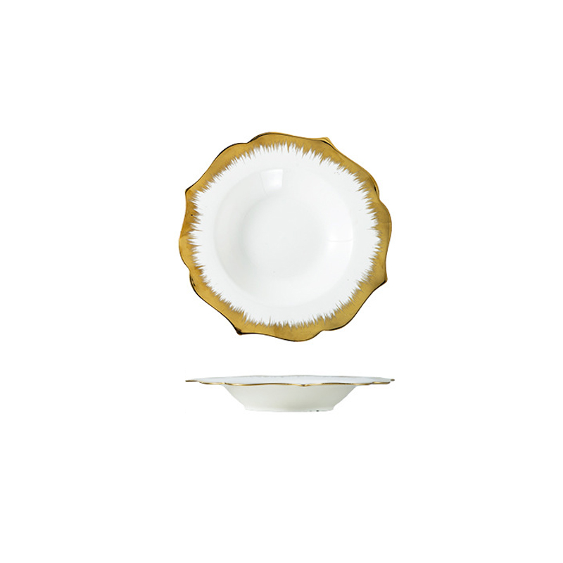 Plato Hondo con Borde Chapado en Oro de 9"