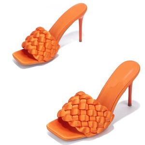 Moda estate nuove donne <span class=keywords><strong>viola</strong></span> tessuto muli punta quadrata Stiletto tacchi alti signore partito pantofole Casual scarpe di grandi dimensioni - Product Image 6