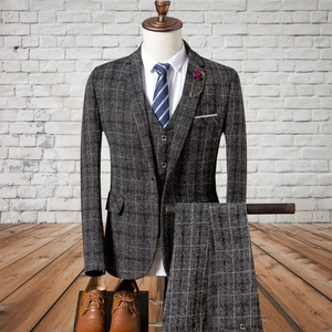 <span class=keywords><strong>Traje</strong></span> de <span class=keywords><strong>3</strong></span> <span class=keywords><strong>Piezas</strong></span> de <span class=keywords><strong>Tweed</strong></span> <span class=keywords><strong>a</strong></span> <span class=keywords><strong>Cuadros</strong></span> Vintage para Hombre, Blazer con Solapa de Muesca, Chaleco y Pantalones, Conjunto Formal para Boda - Product Image 4