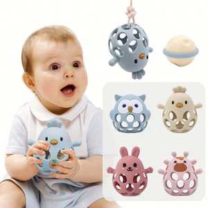 Jouets de dentition sensoriels personnalisés, <span class=keywords><strong>hochet</strong></span> doux, jouets de dentition en silicone pour bébés, sans BPA, qualité alimentaire, design de boule creuse, risque d'étouffement - Product Image 1