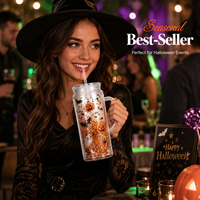Gobelet en plastique effet boule à neige 16oz/24oz, pré-percé, lumineux dans le noir, bouteille d'eau Halloween, gobelets personnalisables avec logo
