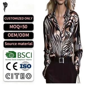 OEM New Casual Woven Breathable Button <b>Satin</b> Women's <b>Blouse</b> Long Sleeve Linen Cotton Shirt - Product Image 1
