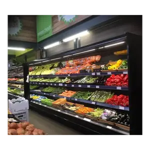Nevera vertical para frutas, nevera abierta para exhibición en supermercado