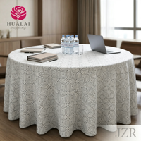 Nappe ronde en polyester et lin imprimée de roses blanches et violettes HuaLai pour mariage, hôtel, banquet, décoration de la maison, résistante aux plis