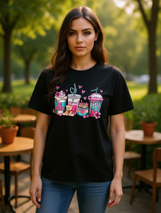 T-shirt pour femme pour la Saint-Valentin, imprimé tasse de café, coupe ample, manches courtes, col rond, décontracté, été, 100% coton - Product Image 2