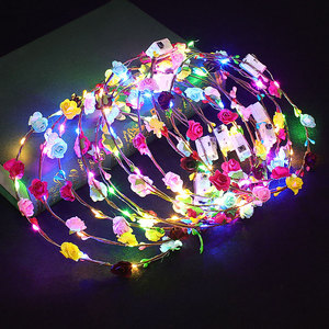 Corona di Fiori <span class=keywords><strong>LED</strong></span> Regolabile, Ghirlanda Luminosa Multicolore, Accessorio per Capelli in Poliestere, Stile Romantico per Matrimoni - Product Image 1