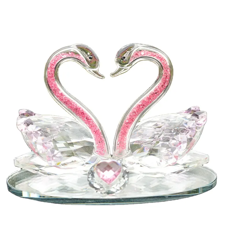 Presente de cristal rosa personalizado, estatueta de pedra de diamante de cisne