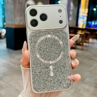 Coque Magnétique Scintillante en Strass Diamant pour iPhone 17 Pro Max 16 15 14 13 avec Chargement Sans Fil et Protection Antichoc