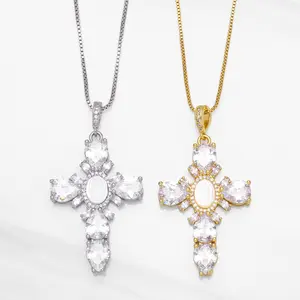 Penjualan laris kalung silang mary berlian indah berlapis emas 18k untuk wanita