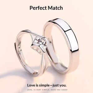Anillos de Pareja de Plata de Ley S925, Estilo Coreano, Diseño de Lujo Ligero, Anillo de Circonio en Forma de Corazón - Product Image 1
