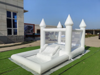 Maison Gonflable Blanche Château Rebondissant avec Piscine à Balles et Toboggan Mini Château Sautoir pour Enfants et Adultes avec Souffleur d'Air