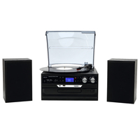 Vente en gros de lecteur de disques vinyles 8 en 1, lecteur CD/cassette/USB SD/Bluetooth/radio AM FM, vitesses 33/45/78 tours, lecteur de disques vinyles LP