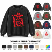 Sweat-shirt oversize délavé à l'acide, col rond, imprimé graphique, lourd, personnalisable avec logo, en coton, unisexe, streetwear, vente en gros