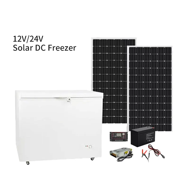 12V24VDCソーラーディープチェスト冷凍庫258Lカスタマイズ電源屋外調整可能温度コントローラー水平冷凍庫