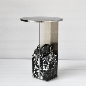 OEM ODM Moderne Travertijn Natuurmarmer RVS Bijzettafel Uitschuifbaar voor Huis Kantoor of Woonkamer Meubilair - Product Image 1