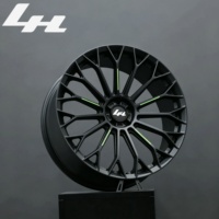 Rueda de Aleación Forjada de una Pieza, 17-24 Pulgadas, Negro Mate, Diseño de Malla con Detalles Verdes de Carreras, Personalizada, 5x120 PCD, Compatible con BMW, Audi, Mercedes
