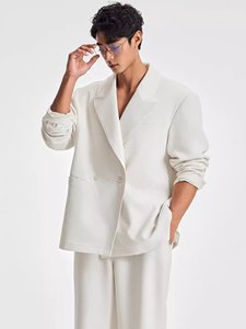Giacca Casual <span class=keywords><strong>Oversize</strong></span> con Logo Personalizzato per Affari, Tessuto Premium Texturizzato, <span class=keywords><strong>Blazer</strong></span> Doppiopetto da <span class=keywords><strong>Uomo</strong></span> - Product Image 2