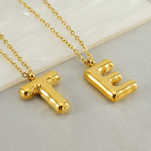 New Trendy 18K Gold Plated Stainless Steel High-Polished Chain with Bubble Letter <strong>Initial</strong> <strong>Necklace</strong> for Women and Girls - Product Image 3