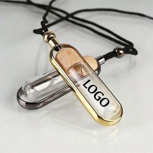 10ml High-end Vehicle-<b>mounted</b> Wooden Lid Round-headed Gold bar Volatile Aromatic Pendant Perfume Bottle Glass Empty Bottle - Product Image 2