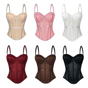 Top Corto Corsé Sexy para Mujer, Corsé de Encaje Floral, Bustier para Mujer, Top Corsé Halter Blanco de Malla Ajustado para Chicas - Product Image 6