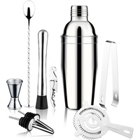 Ensemble de shakers de haute qualité, 9 pièces, en acier inoxydable, mélangeur Boston, kit parfait avec support en bambou, barman de luxe
