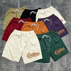 Custom Mid Waist Shorts Applique Embroidered Cotton Drawstrings Solid Printing Track Sweat Acid Wash Shorts For Men - Product Image 1