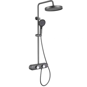 Ensemble <span class=keywords><strong>de</strong></span> <span class=keywords><strong>douche</strong></span> <span class=keywords><strong>de</strong></span> luxe gris bronze chromé avec mitigeur thermostatique à poignée unique, système <span class=keywords><strong>de</strong></span> <span class=keywords><strong>douche</strong></span> pluie en laiton massif, douchette à main et <span class=keywords><strong>barre</strong></span> <span class=keywords><strong>de</strong></span> massage coulissante - Product Image 5