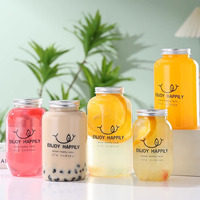 Bouteilles Rondes de Jus de 16 oz en Plastique avec Bouchons, Contenants Transparents pour Boissons et Smoothies
