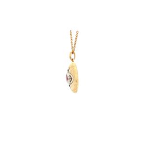 Pendentif de luxe en or jaune 18 carats avec rubis cabochon serti clos, bijou de mariage unisexe à signification personnelle - Product Image 2