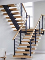 Escalier moderne préfabriqué pour cuisine intérieure, à monopoutre, profil en acier découpé au laser, design à montante ouverte, finition noire thermolaquée