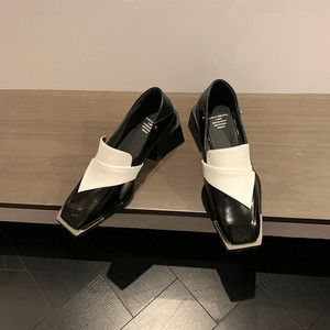 Zapatos de Mujer Cialisa Fashion, Diseño Cuadrado, Cuero Genuino Negro, Tacones de Bloque Blancos, Zapatos de Tacón <span class=keywords><strong>para</strong></span> Mujer <span class=keywords><strong>2022</strong></span> - Product Image 3