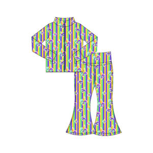 Preorder deportes niños niñas pequeñas Yoga Atlético Mardi Gras Tie Dye manga larga Zip Tops Bell Pantalones Bebé trajes conjuntos de <span class=keywords><strong>ropa</strong></span> - Product Image 4