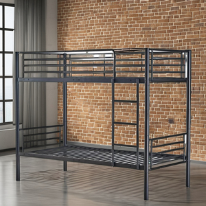 Продажа от производителя, двухместные металлические двухъярусные кровати с защитными ограждениями и лестницами для спальни темно-серого цвета - Product Image 2
