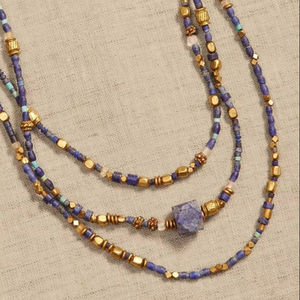 Collier personnalisé en <span class=keywords><strong>lapis</strong></span>-<span class=keywords><strong>lazuli</strong></span> avec perles dorées, bijoux en pierres précieuses naturelles, collier artisanal de luxe en pierre bleue, cadeau pour femmes - Product Image 1
