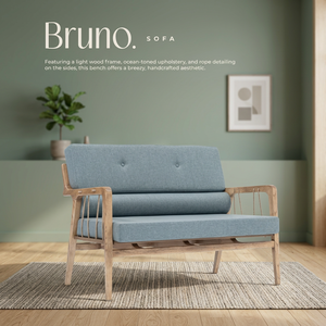 Sofá Moderno en Forma de L para Sala de Estar Bruno, Estructura de Madera Clara, Tapizado Azul, Brazos Acolchados, Relleno de Espuma, Seccional - Product Image 3