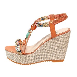 Women Summer Beaded Wedge Sandals New Style Platform Bohemian Roman Sandals Woven - Product Image 5