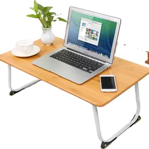 Hot Selling Produto Bambu Home Office Mesa Do Computador Com Pernas De Metal Para Cama Dobrável Mesa Portátil Do Laptop