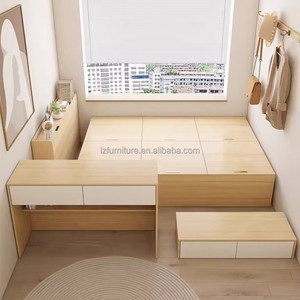 Budget-Friendly Studio Apartment Bed <b>with</b> Built-in <b>Desk</b> & Storage Drawers Compact All-in-One Wooden Bedroom Furniture Set - Product Image 2
