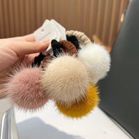 MWFur-Bande de cheveux à pompon en fourrure de vison naturelle faite à la main pour filles, corde à cheveux élastique décorée pour femmes