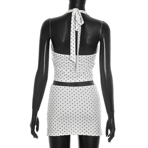 Viviblook D26ST187 Women Summer Skirt <b>Set</b> <b>Sexy</b> Sleeveless Polka Dot Print Halter Vest Slit Bodycon Skirt Two Piece <b>Set</b> - Product Image 6