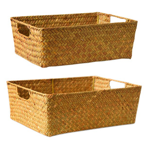 Desktop straw woven <b>storage</b> <b>basket</b>, <b>rectangular</b> organizing <b>basket</b>, woven bamboo <b>basket</b>, snack <b>storage</b> <b>basket</b> - Product Image 1