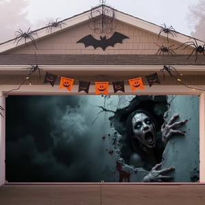 Pancarta para Puerta de Garaje de Halloween, Luna Llena Nocturna Púrpura, <span class=keywords><strong>Tres</strong></span> Brujas, Cementerio, Cubierta Grande para Puerta de Garaje, Decoración Exterior Personalizable - Product Image 5