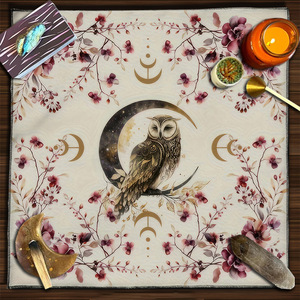 Nappe de Tarot 75/50cm, Tapis d'Altar Phases de Lune, <span class=keywords><strong>Fleurs</strong></span>, Animaux, Horloge Pagan, Astrologie, Divinations au Pendule, Tapis de Cartes <span class=keywords><strong>Oracle</strong></span> - Product Image 1