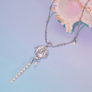 Collier pendentif religieux plaqué argent pour femme avec perles d'imitation et chaîne à perles en zircon cubique pour un usage quotidien - Product Image 2