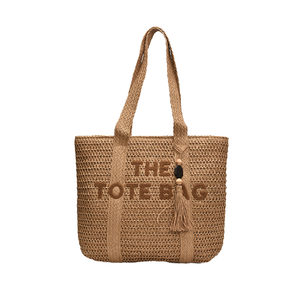 Sac fourre-tout classique en paille grande capacité pour femme avec fermeture éclair, sac à bandoulière décontracté de haute qualité avec doublure en polyester - Product Image 3