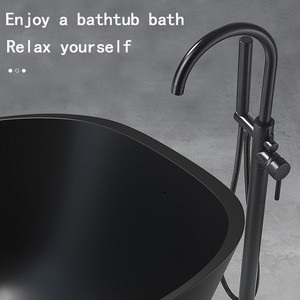Sistema de ducha independiente de latón negro mate con grifería de cerámica para suelo, mezclador de bañera, grifo, barra deslizante, 1 manija y rociador suave - Product Image 6