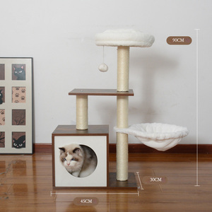 ตู้เก็บรองเท้าสีน้ำตาลทันสมัยพร้อมที่นอนแมว ที่ลับเล็บ และขนกระต่ายน้อยที่ซักได้ ประกอบง่าย - Product Image 1