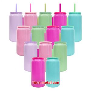 Stainless Steel Vacuum Insulated Cold Drink <b>Double</b> <b>Walled</b> Macaron Sublimation Metal 16oz Can Cups - Product Image 1