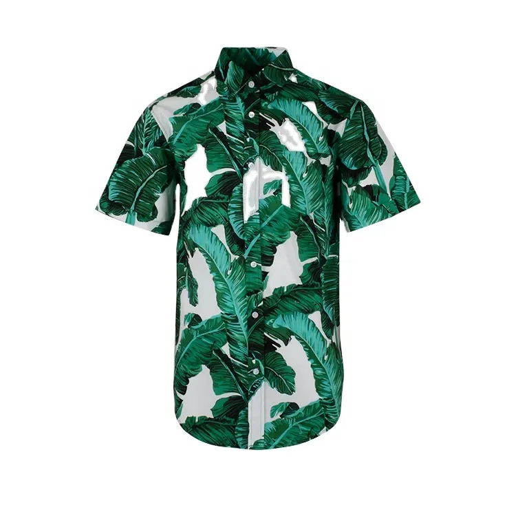 เสื้อเชิ้ตแขนสั้นพิมพ์ลายใบไม้สำหรับผู้ชาย,เสื้อเชิ้ตฮาวายสีเขียวขนาดใหญ่ทำจากผ้าฝ้าย